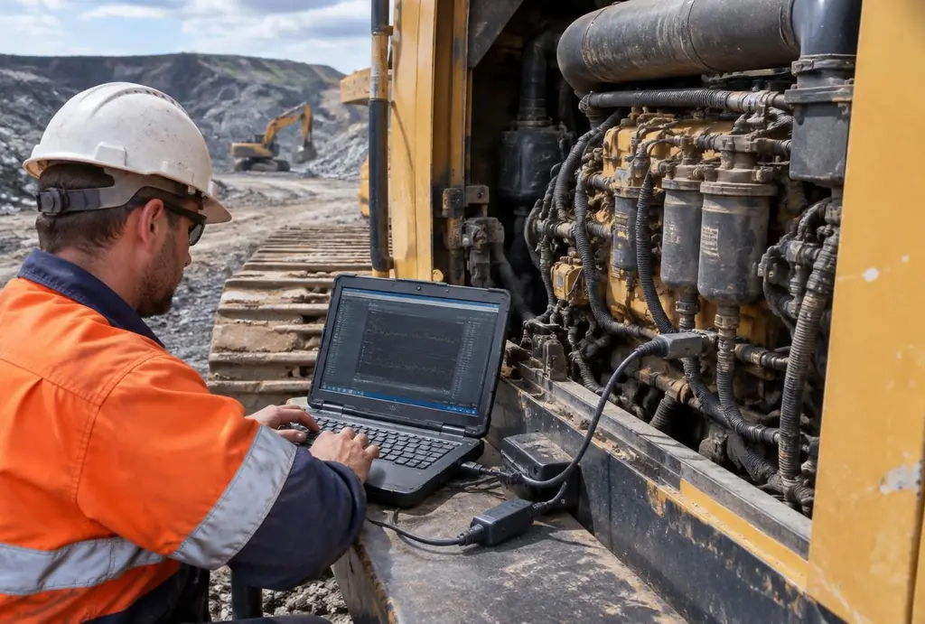 Técnico realizando diagnóstico electrónico en campo